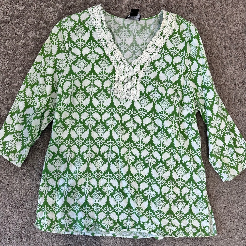 Carol Little 1X women’s linen rayon three-quarter length sleeve top